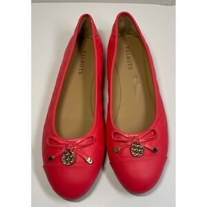 Talbots Womens Coral Pink Quilted Leather Ballet Flats Bow Logo Charm Size 9.5M